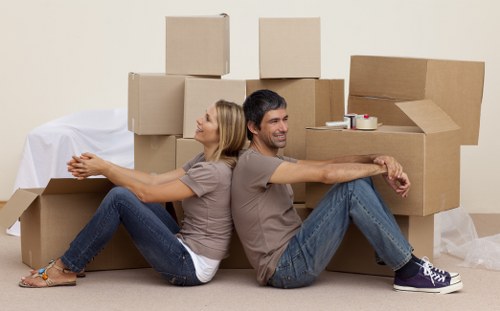 Packed boxes and furniture prepared for house removals in Balham